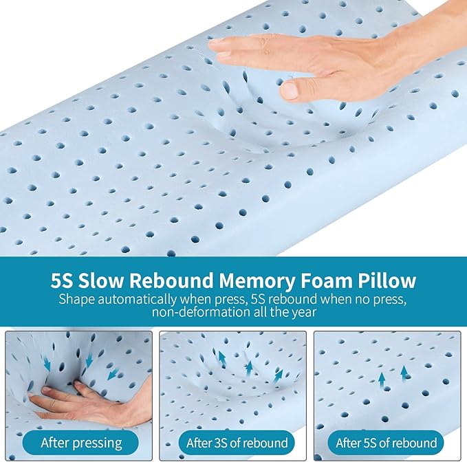 Memory Foam Pillows Neck Pillow for Sleeping, Ergonomic Cervical Pillow Bed Pillow for Side Back Stomach Sleeper, Orthopedic Contour Pillow for Neck and Shoulder Pain Relief