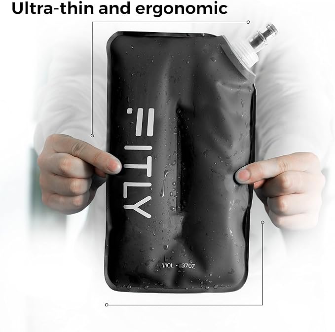 Soft Flask - 37 oz (1.10 L) - Shrink As You Drink Soft Water Bottle for Hydration Pack/Running Vest With Hydration Tube - Folding Water Bottle for Running, Hiking - Ski Water Bottles (F11)