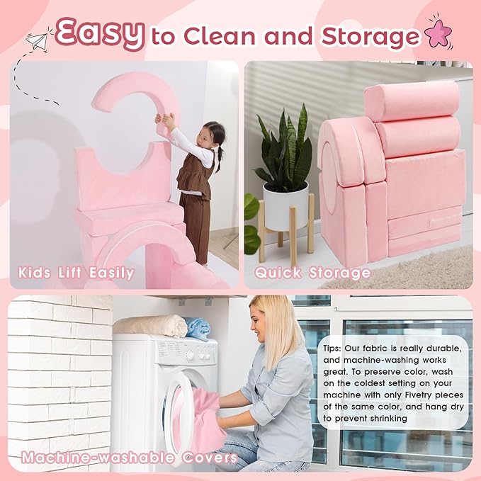 Modular Kids Sofa Play Couch, 12-Piece Kids Couch Sectional Sofa for Playroom Fort Buliding, 3S Instant Rebound and Fully Expand, Versatile Kids Play Couch for Toddler to Teen