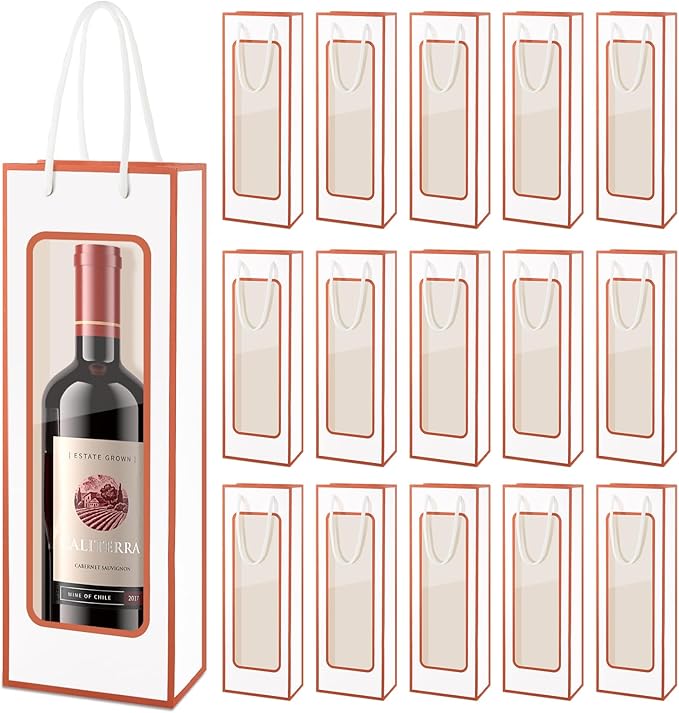 Cyblinia Wine Gift Bags, 20 Pcs Paper Wine Bags Wine Bottle Gift Bags with Window Appreciation Gift Bags For Wine Bottles Gifts,Wedding, Party