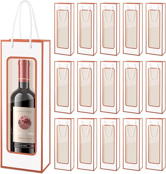 Cyblinia Wine Gift Bags, 20 Pcs Paper Wine Bags Wine Bottle Gift Bags with Window Appreciation Gift Bags For Wine Bottles Gifts,Wedding, Party