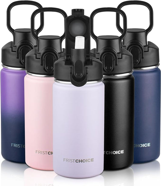 Kids Insulated Water Bottle with Straw,14oz Stainless Steel Water Bottle,BPA-free and Leak-proof,Double Wall Vacuum Water Flask for School,Gifts for Boys and Girls（14oz,Lavender）