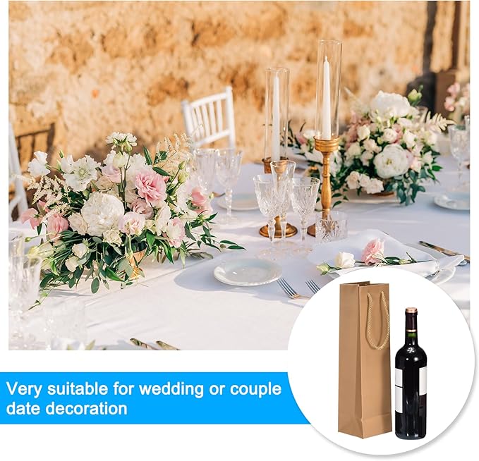 uxcell Wine Bags, 12pcs Khaki 4 x 4 x 14 In Wine Gift Bags with Rope Handles Paper Wine Tote Bag for Wedding Birthday Christmas Party Supplies
