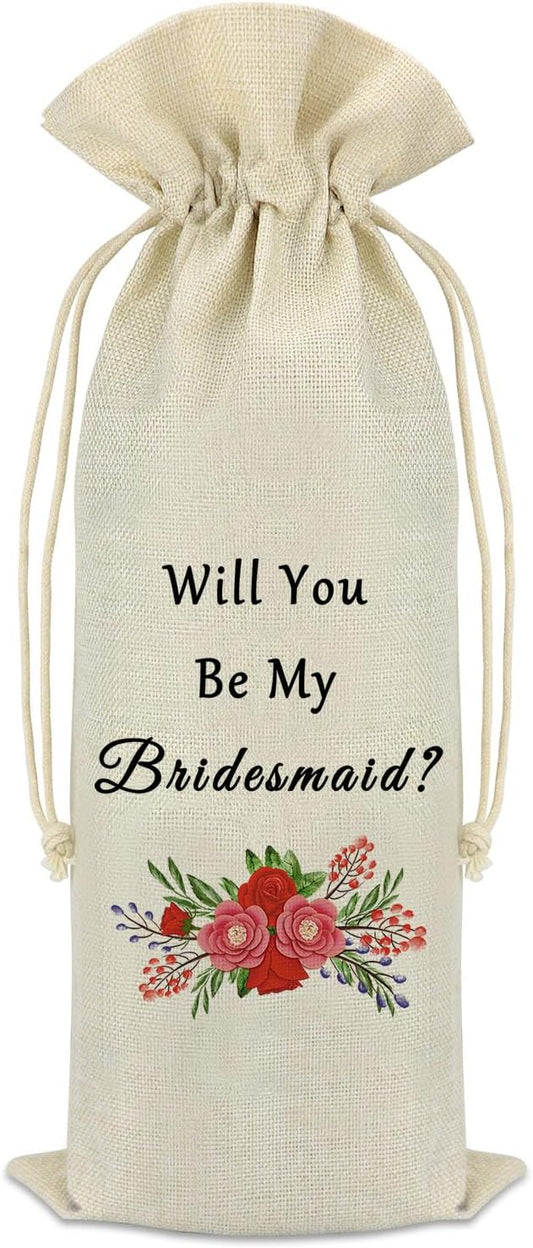 Bridesmaid Proposal Gifts Wine Bag Wedding Bachelorette Party Gift for Bridesmaid Friends Sister Bestie Maid of Honor Gift Wine Bags with Drawstring Wine Bottle Bags Bridal Shower Engagement Gift