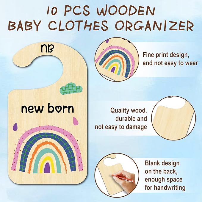 CRASPIRE 10Pcs Rainbow Wood Baby Wardrobe Dividers Colourful Nursery Decor from Newborn to 36 Month Hanger Seperaters Baby Closet Organizers Nursery Infant Wardrobe Hangers Divider for Newborn Shower