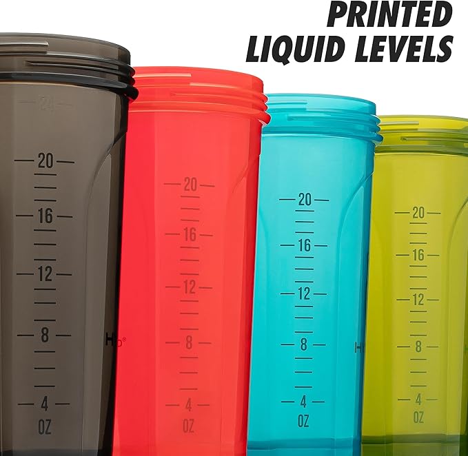 Hydra Cup ProFlow [6 Pack] 28 oz Shaker Bottles for Protein Shakes, Shaker Cups with Ball Blender Whisk, Shaker Bottle with Handle, Travel To Go, BPA Free (Multicolor Set)
