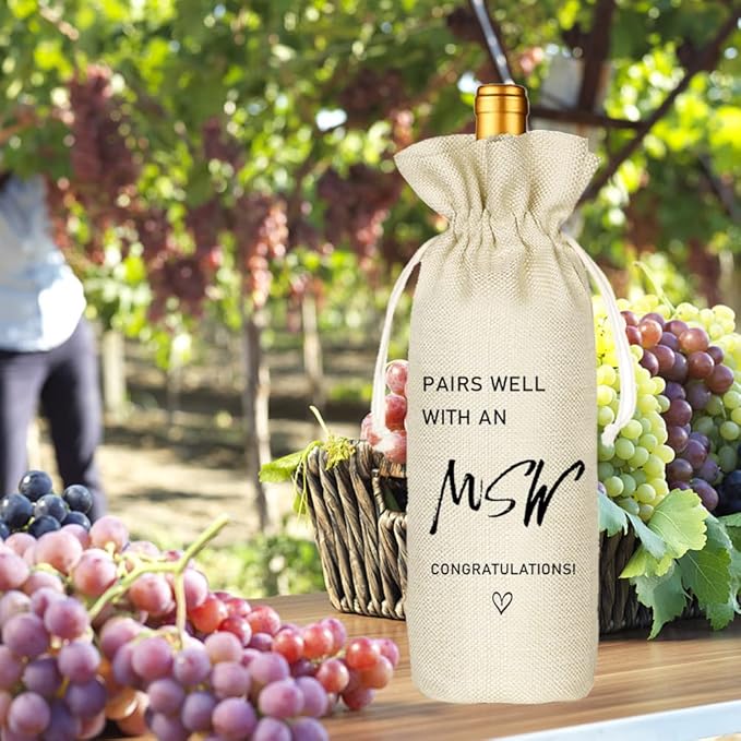 MSW Degree Gift Wine Bag, Master of Social Work Graduation Gift for Her Gift for Him, Wine Bag for Master's Degree - Reusable Drawstring Wine Bag