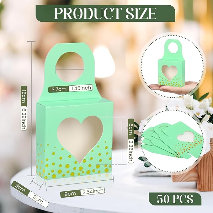 Megitzuu 50 Pieces Wine Bottle Box with Window, Green Wine Boxes for Gifts Hanging Foldable Wine Gift Boxes Kraft Paper Wine Bottle Hanger Favor Box for Holding Candy Truffles Chocolate Cookies