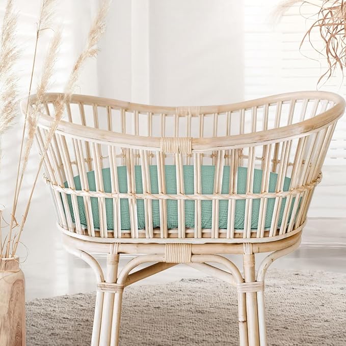 Muslin Bassinet Sheets Baby: Cotton Bassinet Sheets Fitted for Boys and Girls - Bassinet Sheets for Oval Rectangle or Hourglass Mattress(Lotus Leaf)