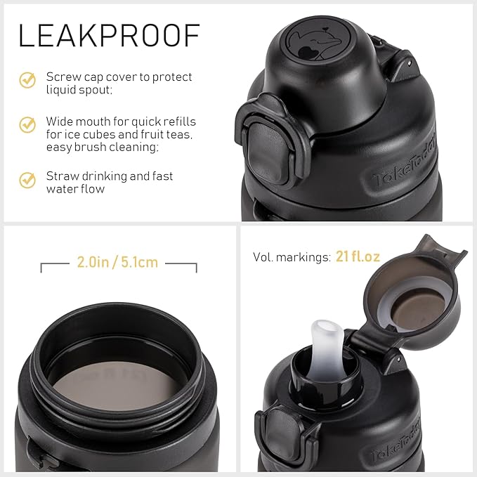 Collapsible Water Bottles 20oz, Leak Proof, BPA-Free, Foldable Silicone Travel Water Bottle with Straw Strap for Cycling, Hiking, Outdoors