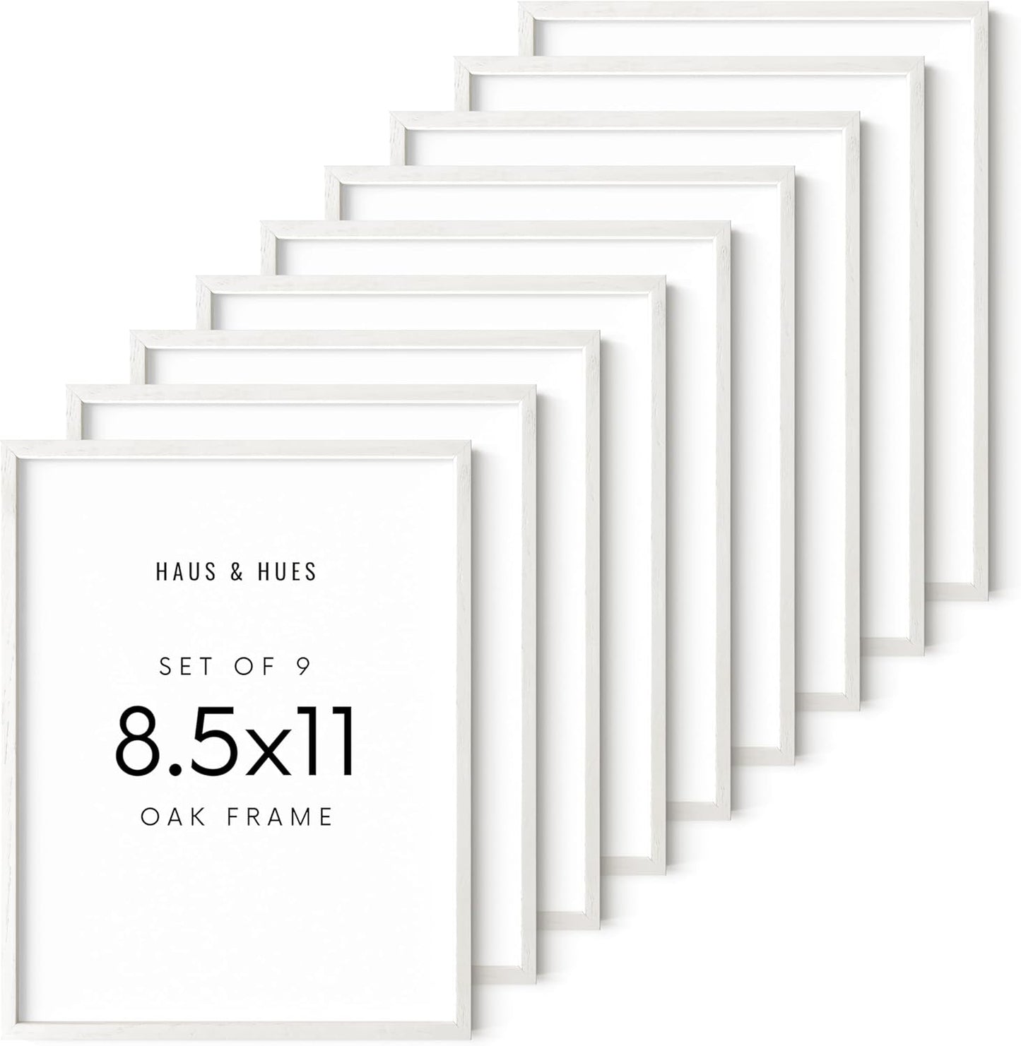 HAUS AND HUES 8.5 x 11 Picture Frame Set of 9 - Certificate Frames 8.5 X 11, 8.5x11 Picture Frame 8.5x11 Frame Natural Wood Frame (White Oak)