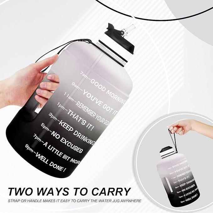 QuiFit Motivational Gallon Water Bottle - with Straw & Time Marker BPA Free Large Reusable Sport Water Jug with Handle for Fitness Outdoor Enthusiasts Leak-Proof