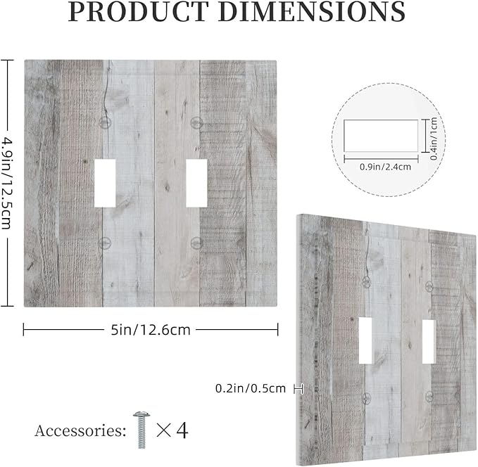 Rustic Grey Wood Shiplap Double Toggle Light Switch Cover Decorative Vintage Country 2 Gang Wall Plate Electrical Faceplate Switchplate for Farmhouse Bathroom Bedroom Livingroom Kitchen Decor