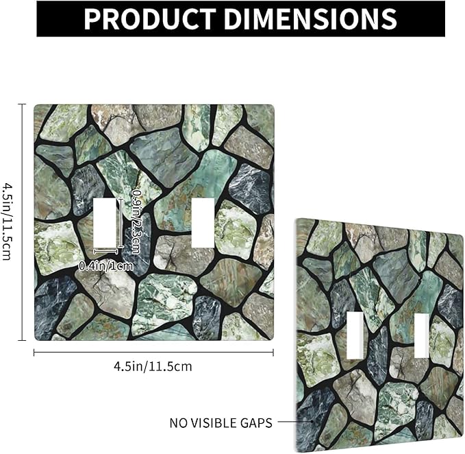 Green Stone Texture Double Toggle Light Switch Wall Plate Cover Decorative 2-Gang for Room Bathroom Bedroom Home Kitchen Two Lightswitch Polycarbonate 4.5" x 4.6"