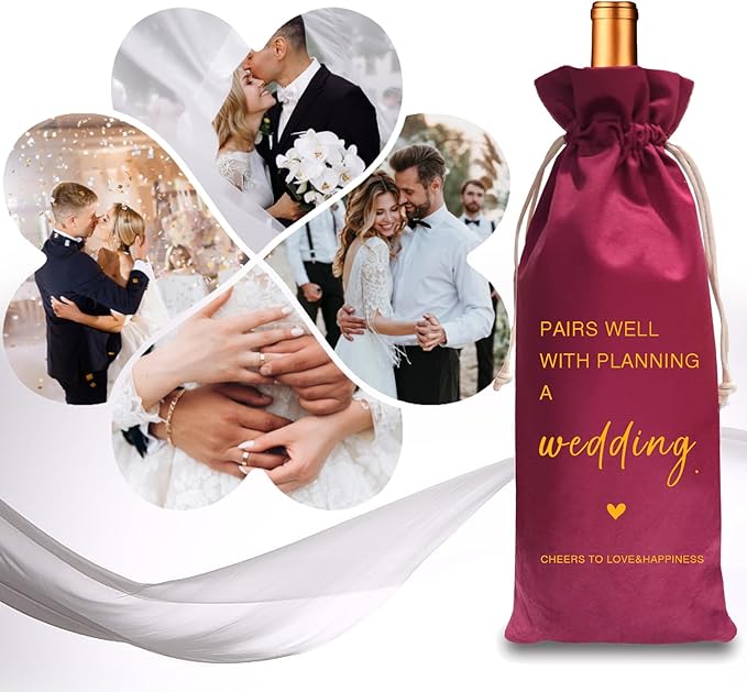 TBITON Wedding Gifts Engagement Gifts for Couple, Wine Bag Wedding Gift for Mr and Mrs, Engagement Gift for Her, Newlywed Gift, Pairs Well with A Planning Wedding (Wedding-Red)