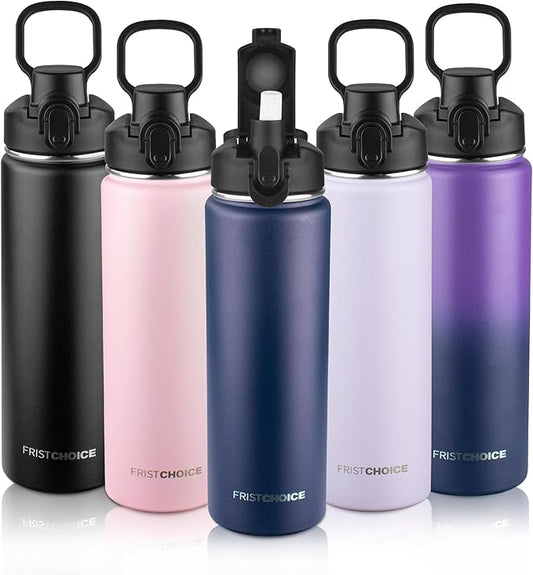 Insulated water bottle with Straw,24oz Stainless Steel Water Bottle for Adult Kids,Double Wall Vacuum Wide Mouth Insulated Water Bottle for Sports,BPA-free and Leak-proof（24oz,Navy blue）