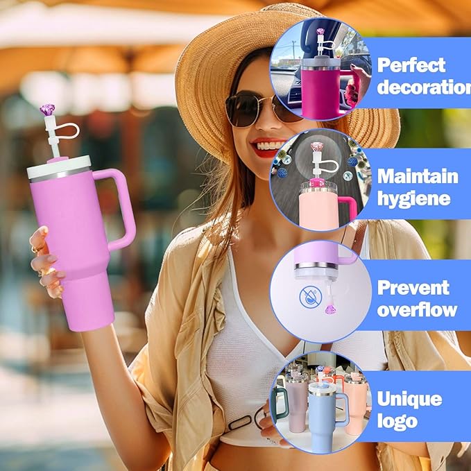 Mity rain 6pcs Diamond Straw Topper for Stanley Cup, Straw Cover for Stanley Cup 40/30 Oz Accessories, Reusable Straw Topper for Simple Modern Tumblers Colorful Straw Decor