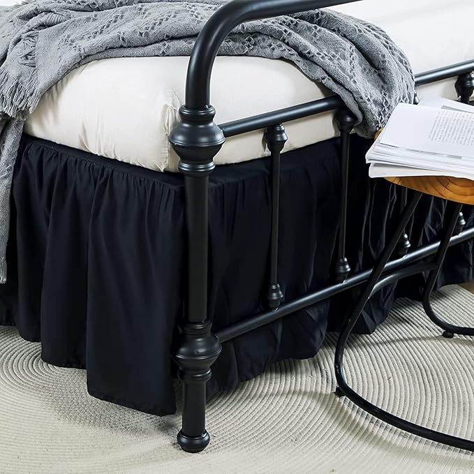 Bed Skirt Twin Size Ruffled Bed Skirt with Split Corners, 12 Inch Drop Dust Ruffle Bed Skirt with Platform, Black