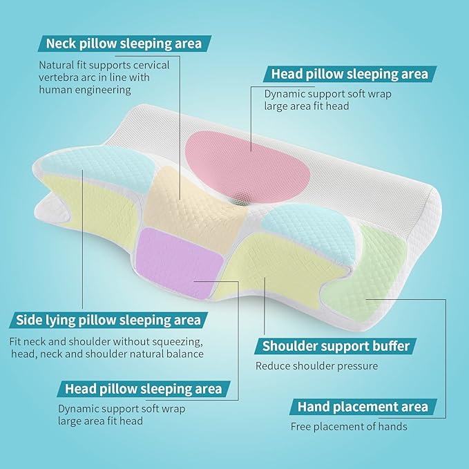 Widen Cervical Pillow Memory Foam Pillow for Neck Head Shoulder Pain Relief Hollow Contour Cooling Ergonomic Orthopedic Contoured Neck Bed Pillow for Side Back and Stomach Sleepers
