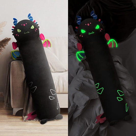Long Dragon Plush Body Pillow, 44” Luminous Light Up Dinosaur Stuffed Animals Kawaii Night Light Plushies Pillow Glow in The Dark Gift for Girls Boys