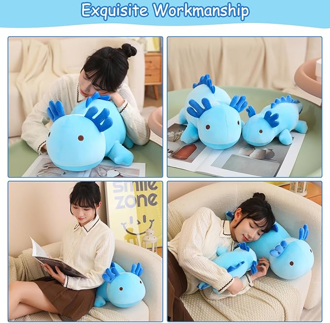 SQEQE Weighted Axolotl Plush Toy, Blue Axolotl Stuffed Animals Cute Axolotl Plush Pillow, Kawaii Weighted Stuffed Animals Gifts for Girls & Boys Age 3-12 (9.8" | 0.8 lbs, Blue Axolotl)