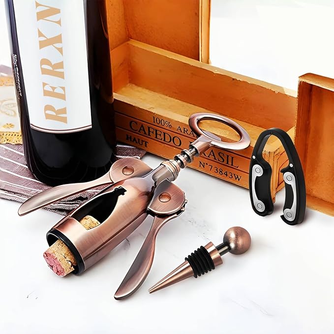 Wine Opener, Wing Corkscrew Wine Opener,Easy to Use, Sturdy Durable Manual Corkscrew (Bronze)