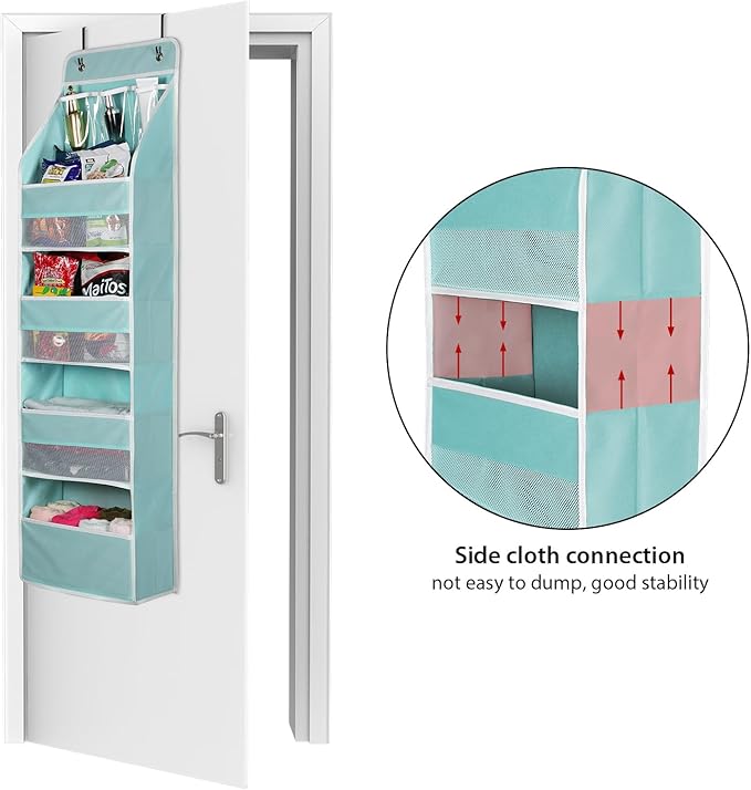 Univivi Door Hanging Organizer Nursery Door Hanging Storage Closet with 4 Large Pockets and 3 Small PVC Pockets Over Door Organizer for Cosmetics, Toys and Sundries (Blue)