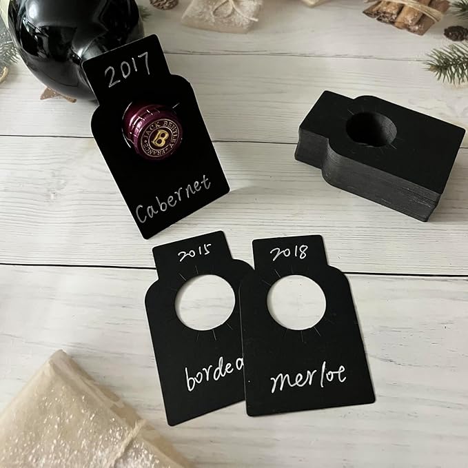 Wine Bottle Tags for Cellar Collection, Champagne,Hanging Labels for Name,Year,Tasting Notes (200Pack-Kraft and Black)