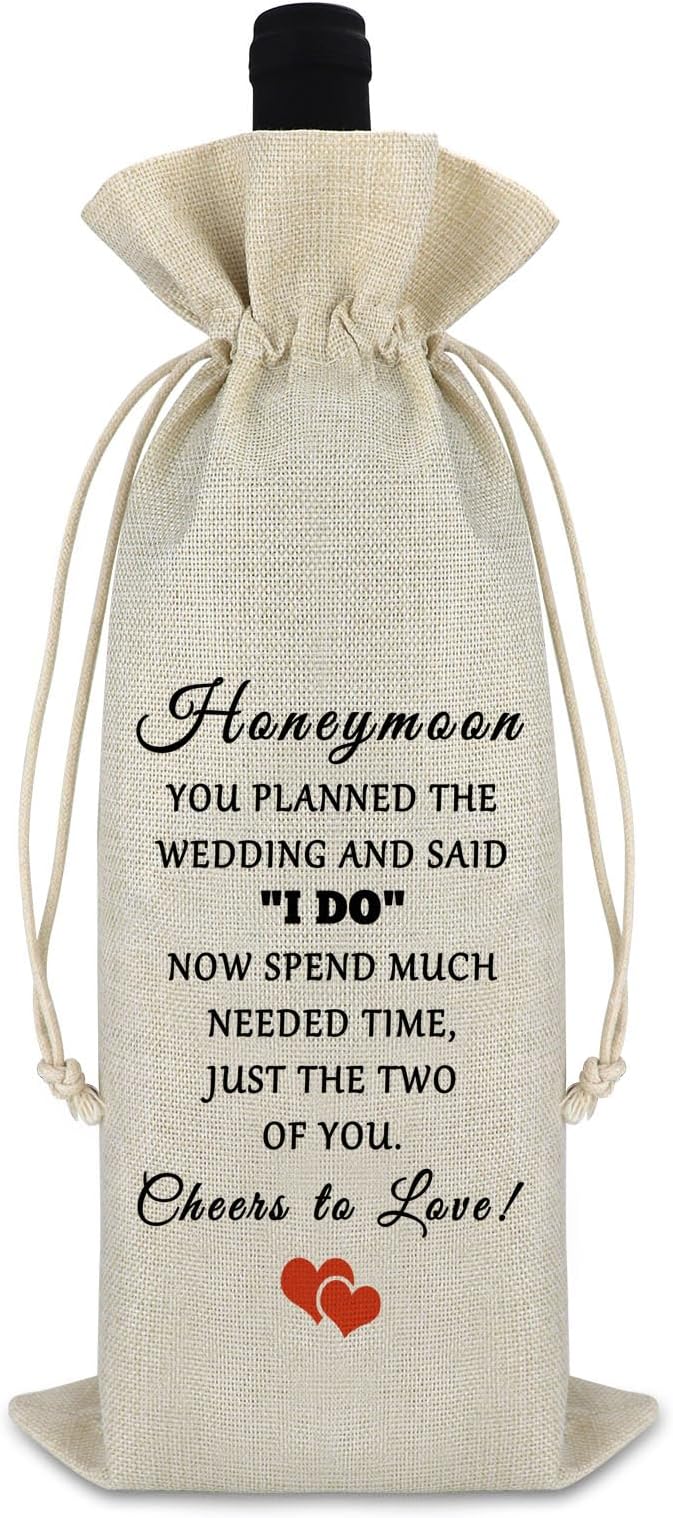 Wedding Gift Honeymoon Gift for Wife Husband Wine Bag Wedding Appreciation Gift for Wedding Planner Officiant Burlap Wine Wrap Bag Wedding Day Gift for Bride Groom Valentines Day Christmas Gift