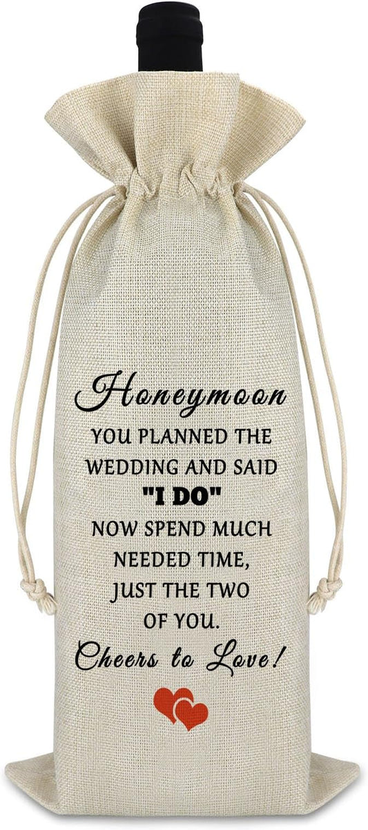 Wedding Gift Honeymoon Gift for Wife Husband Wine Bag Wedding Appreciation Gift for Wedding Planner Officiant Burlap Wine Wrap Bag Wedding Day Gift for Bride Groom Valentines Day Christmas Gift