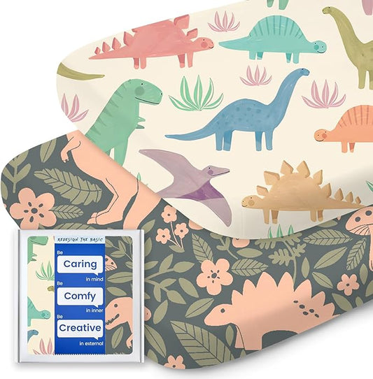 Bassinet Sheets for Baby Boy Girl, TotBasic Buttery Soft Universal Bassinet Fitted Sheet, Compatible with Halo, Mika Micky, Baby Delight, Dream On Me, Maxi COSI & More Bassinet Mattress(PinkDinosaurs)