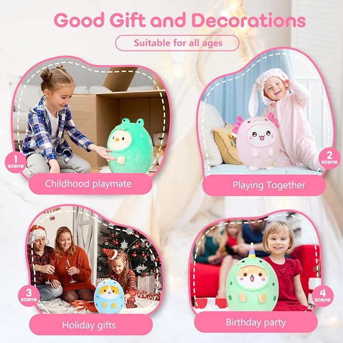 Cute Plush Axolotl Cat Stuffed Animal Pillow, 8" Soft Kawaii Kitten Plushie with Pink Axolotl Salamander Outfit Gift for Kids