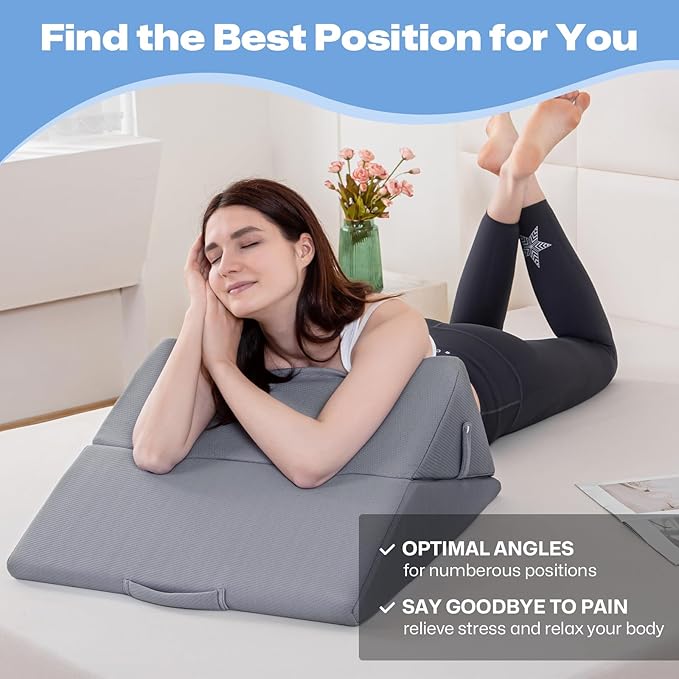 Wedge Pillow for Sleeping, 9 & 12 Inch Adjustable Wedge Pillow for Back Pain Relief Foldable Wedge Pillow for After Surgery Memory Foam Triangle Pillow Wedge for Bed Upright Acid Reflux Snoring