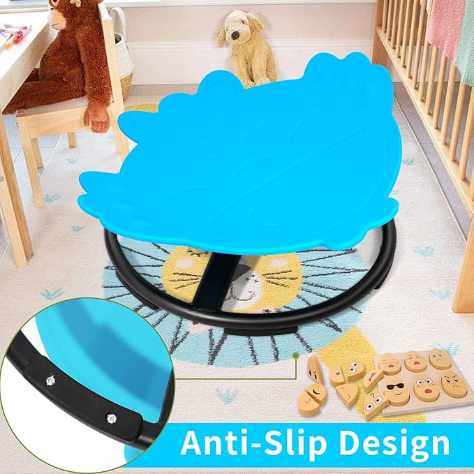 Sensory Chair for Kids, Spinning Chair for Autistic Kids, ADHD Swivel Chair Training Body Coordination, Metal Base Non-Slip Indoor and Outdoor Activity Toys (Blue)