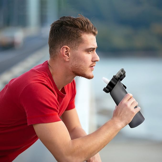 Water Bottle with 7Pcs Air Flavor Pods, Air Bottle Pods Water Bottle, Flavor Caps with Water Bottle, Fruit Scent Pods for Outdoor Sport(Matte Black-7 Pods)