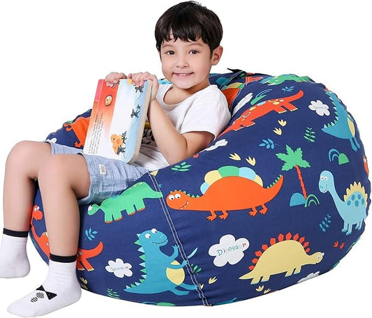 Lukeight Stuffed Animal Storage Bean Bag Chair Cover for Kids, Dinosaur Zipper Beanbag Chair Cover for Organizing Toddler and Kids' Rooms Plush Toys (Dinosaur, XX-Large)