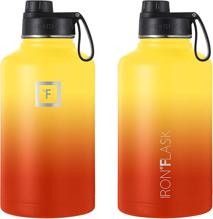 IRON °FLASK Sports Water Bottle - 64 Oz 3 Lids (Wide Spout Lid), Leak Proof - Stainless Steel Gym & Sports Bottles for Men, Women & Kids - Double Walled, Insulated Thermos, for Mom