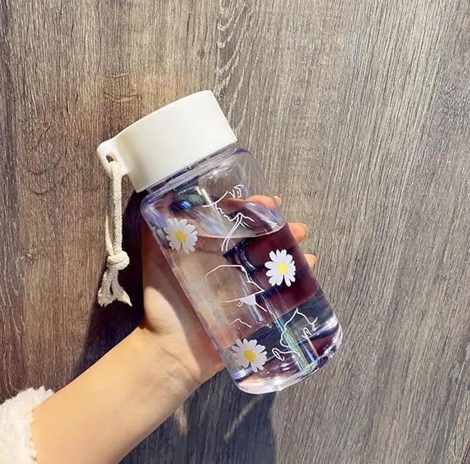 RAİL 500ml Small Daisy Frosted Plastic Cup - Creative Outdoor Water Cup, Portable Transparent Travel Tea Cup, Cute Water Bottle BPA Free