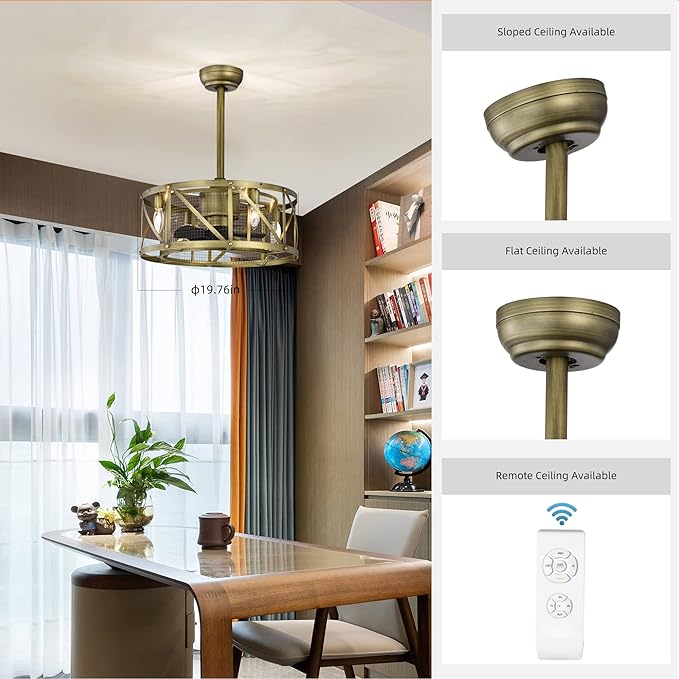 NicBex Ceiling Fan 20 Inch Modern Ceiling Fan with Lights Ceiling Fans with 5 Blades and Remote Control Reversible Small Caged Ceiling Fan for Bedroom, Living Room, Golden