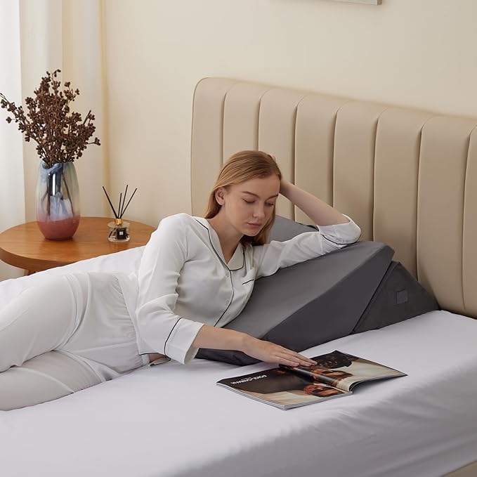 Wedge Pillow for Sleeping, Adjustable 9&12 Inch Foldable Bed Wedge Pillow Set, Orthopedic Memory Foam Triangle Pillow Wedge, 7-in-1 Elevated Pillows for Leg and Back Support, Velvet