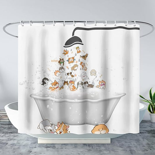 AILONEN Cute Corgi Shower Curtain for Kids 72" W*72" H Inch,Cartoon Dog Funny Animals Nursery Lovely Hilarious,12 Pack Hooks Polyester Waterproof Fabric Decor for Bathroom Bathtub Panels