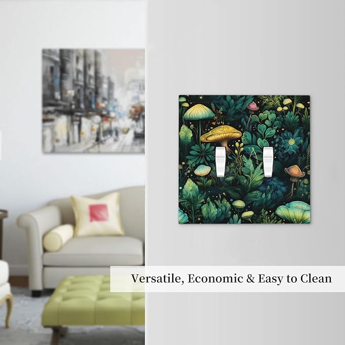 Green Dark Forest Mystical Mushroom Double Toggle Light Switch Covers 2 Gang Wall Plate Dual Decorative Switchplate Electrical Faceplate for Country Bathroom Bedroom Kitchen Decor