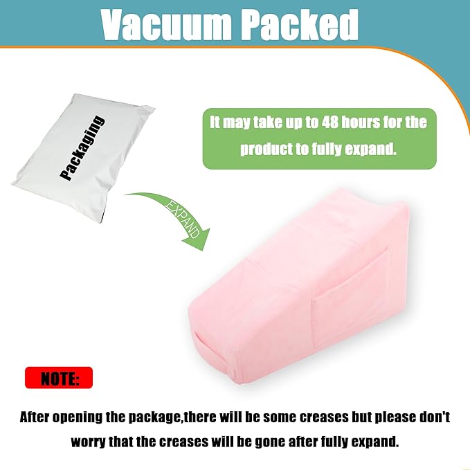 Sexysamba Arm Pillow Arm Elevation Pillow with 5 Pockets for Post Surgery Support Pillow for Elbow Arm Rest Wedge Pillow Shoulder Surgery Pillow with Removable Non-Slip Bottom Pillow Case - Pink