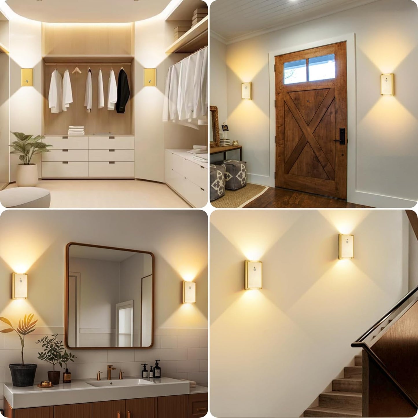 Battery Operated Wall Sconce Set of 2: 5000mAh Rechargeable Motion Sensor Night Light Indoor, 3CCT Dimmable Wireless Wall Lights Magnetic LED Up and Down Wall Lamp for Bedroom Closet Stair, Gold