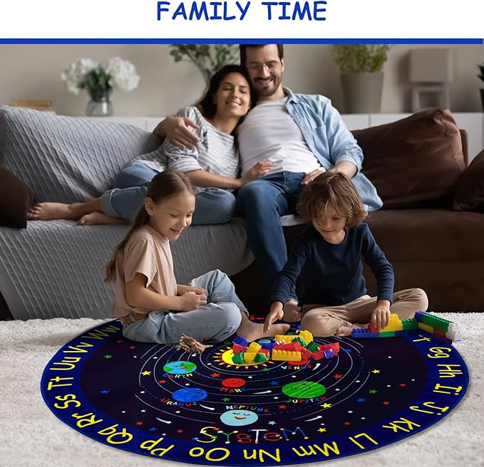 Baby Play Mat Solar System Learning Rug Kids Rug ABC Alphabet Educational Area Rugs for Classroom Kids Room Baby Playroom Mat Kids Foam Rug Playtime Activity Mat for Toddler 4 x 4