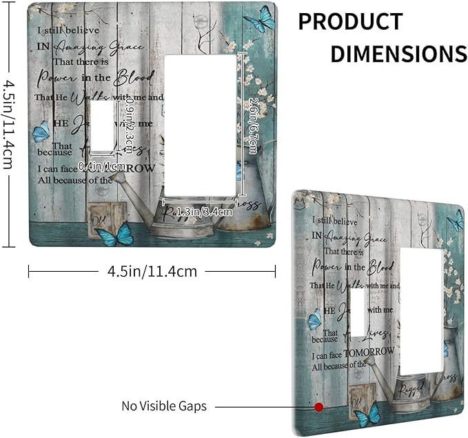 Vintage Teal Butterfly Inspirational Quotes Wood Plank 2 Gang Single Toggle Rocker Combination Light Switch Covers Wall Plate Cover Electrical Faceplate Decorative Switchplate for Farmhouse Bedroom