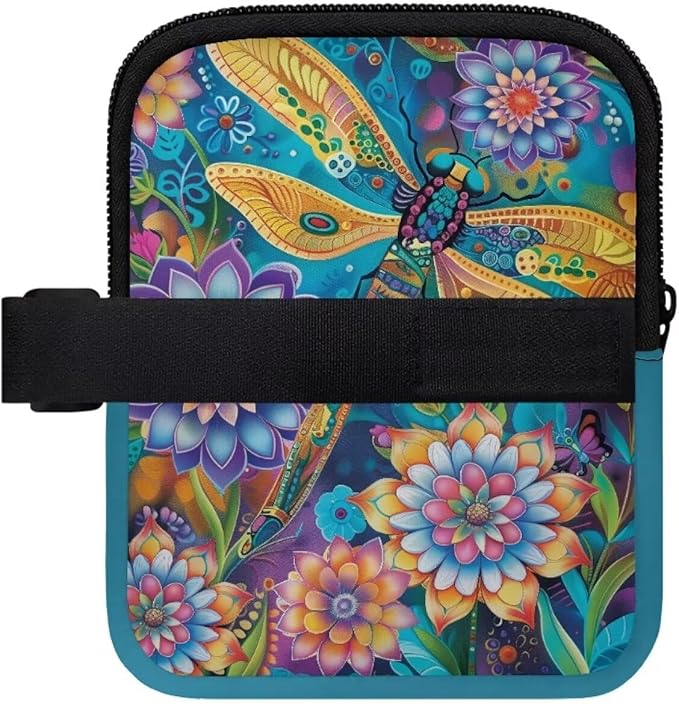 Dragonfly Boho Flower Stanley Cup Pouch with Adjustable Strap Water Bottle Storage Bag 20oz-40oz IceFlow Tumbler Pouch for Stanley Accessories