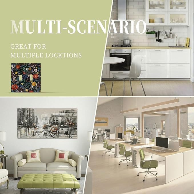 Colorful Flower Boho Floral Rustic Dark Leaves Double Toggle Light Switch Covers 2 Gang Wall Plate Dual Decorative Switchplate Electrical Faceplate for Farmhouse Country Bedroom Kitchen Decor