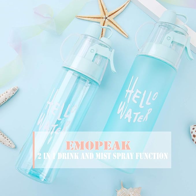 Emopeak 580ML Misting Water Bottle, 20OZ Sports Water Bottle with Spray Mist for Outdoor Hydration, BPA-Free Mist Water Bottle (Transparent Blue, 580ml/20oz)