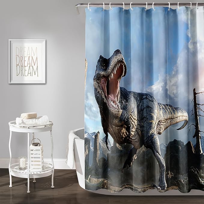 AILONEN Dinosaur Boys Shower Curtain for Bathroom Decor,Roaring Dinosaur Bath Curtain Gifts for Kids Teens,Jungle Dinosaur Polyester Waterproof with 12 Plastic Hooks 72" W*72" H